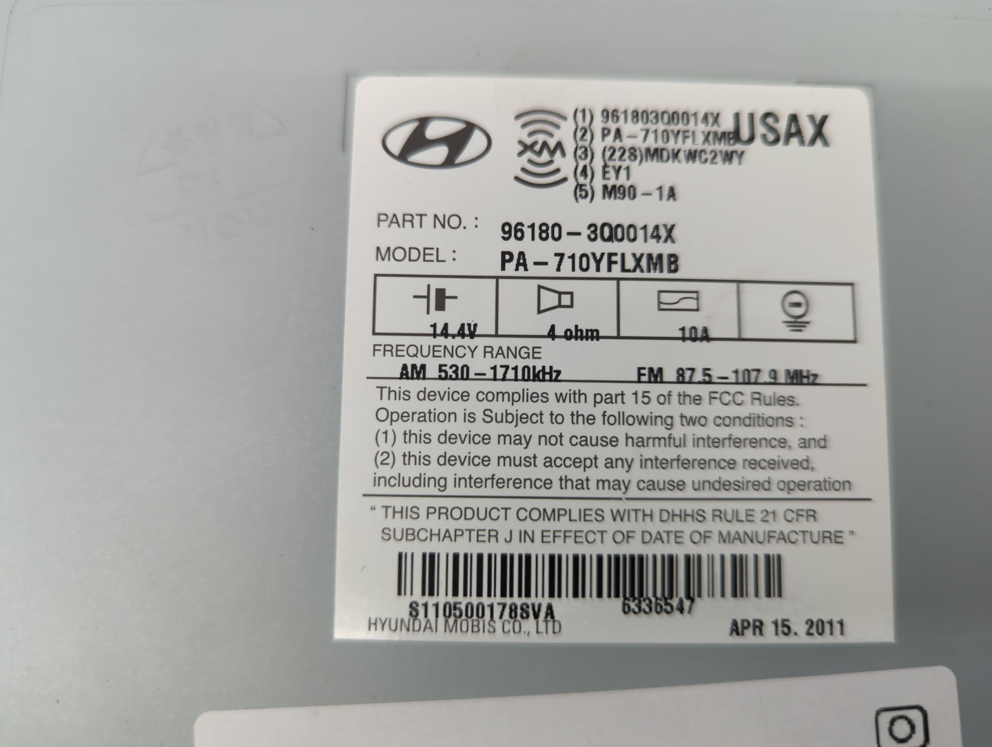 2011 Hyundai Sonata Radio AM FM Cd Player Receiver Replacement P/N:96180-3Q0014X Fits OEM Used Auto Parts - Oemusedautoparts