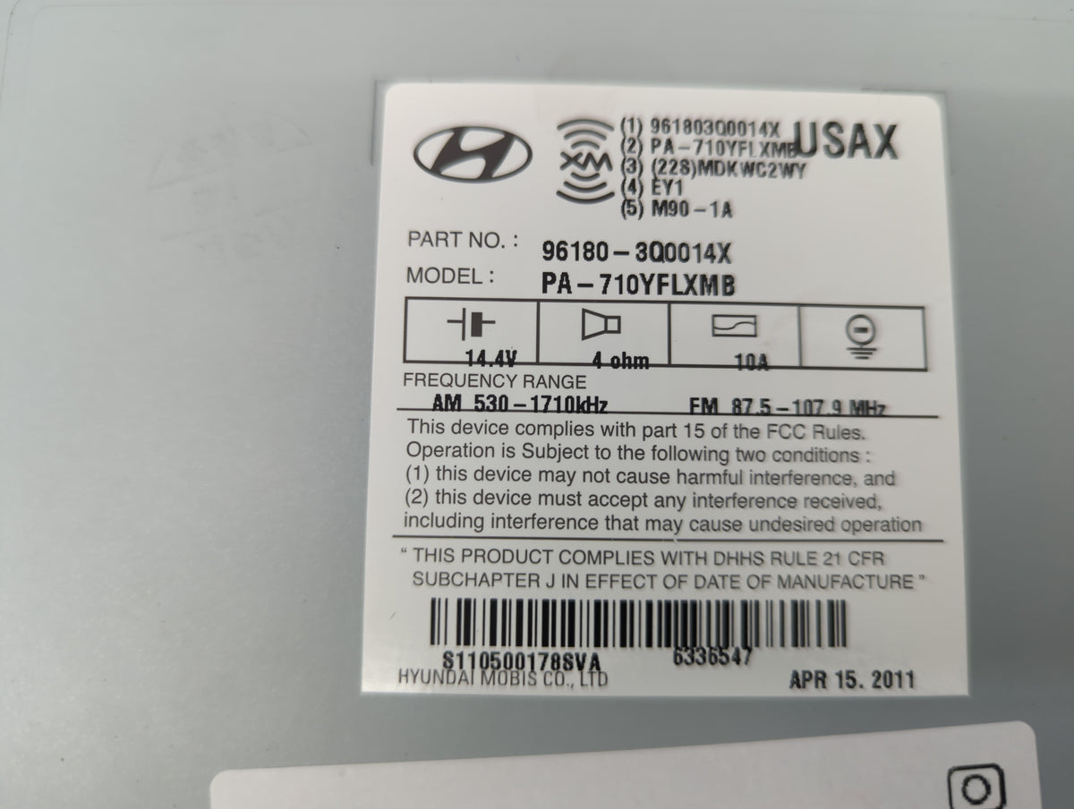 2011 Hyundai Sonata Radio AM FM Cd Player Receiver Replacement P/N:96180-3Q0014X OEM Used Auto Parts - Oemusedautoparts1.com