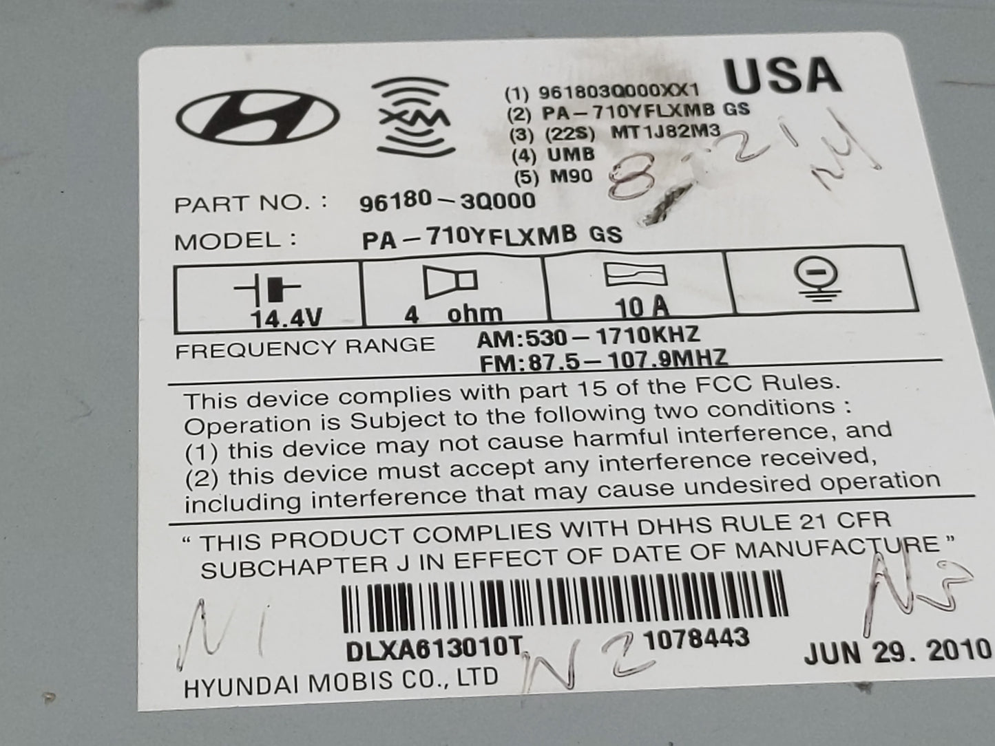 2011 Hyundai Sonata Radio AM FM Cd Player Receiver Replacement P/N:96180-3Q000 Fits OEM Used Auto Parts - Oemusedautoparts1.