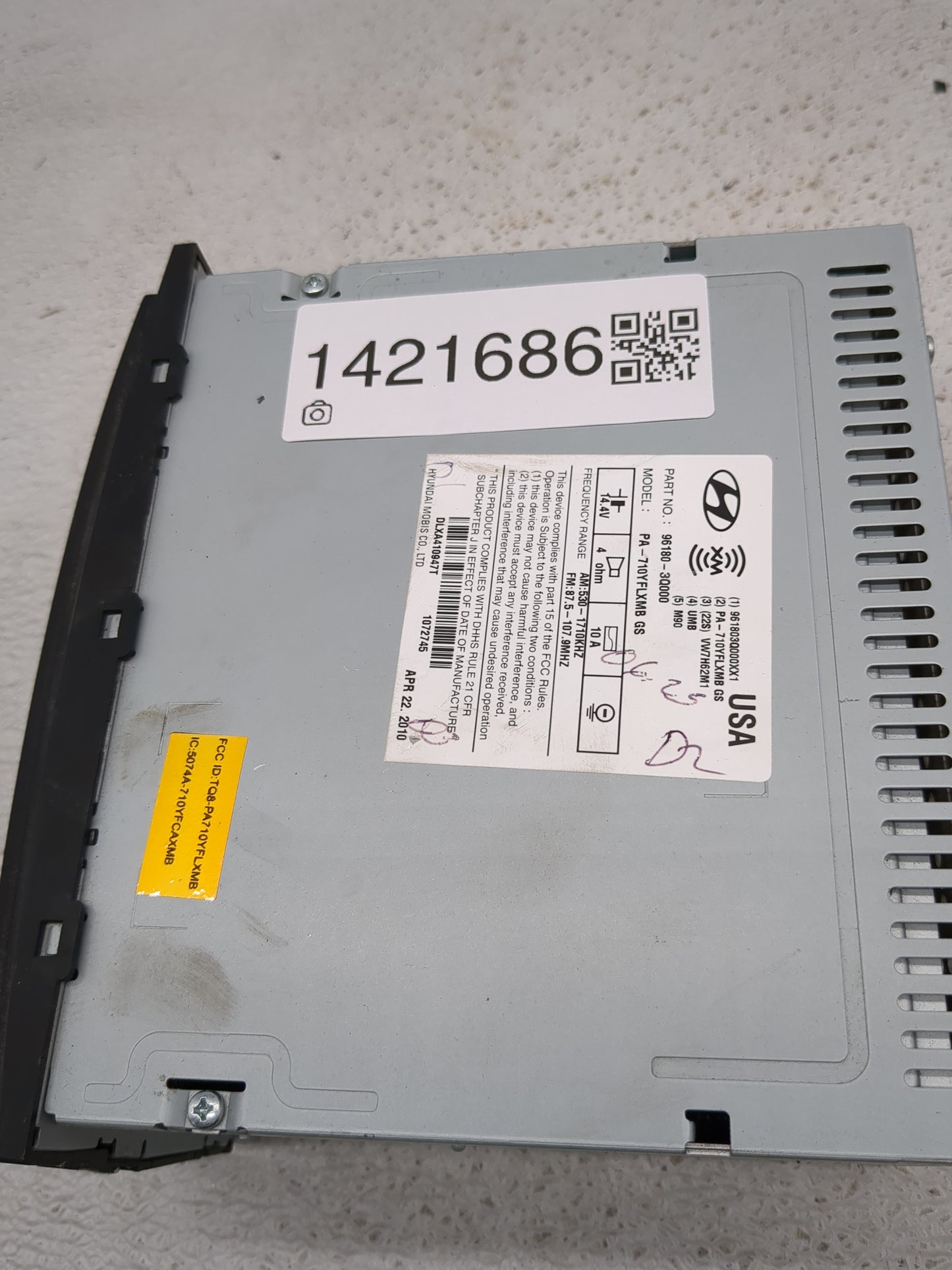 2011 Hyundai Sonata Radio AM FM Cd Player Receiver Replacement P/N:96180-3Q000 Fits OEM Used Auto Parts - Oemusedautoparts1.