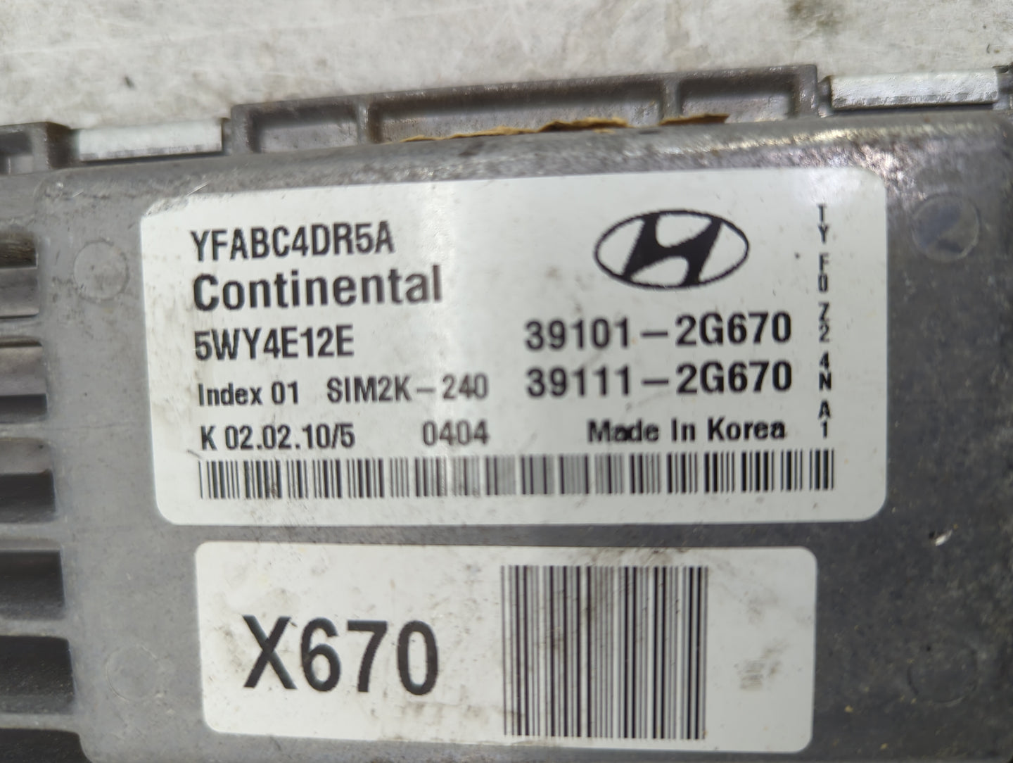 2011 Hyundai Sonata PCM Engine Control Computer ECU ECM PCU OEM P/N:39101-2G670 39111-2G670, 5WY4E12E, YFABC4DR5A, SIM2K-240
