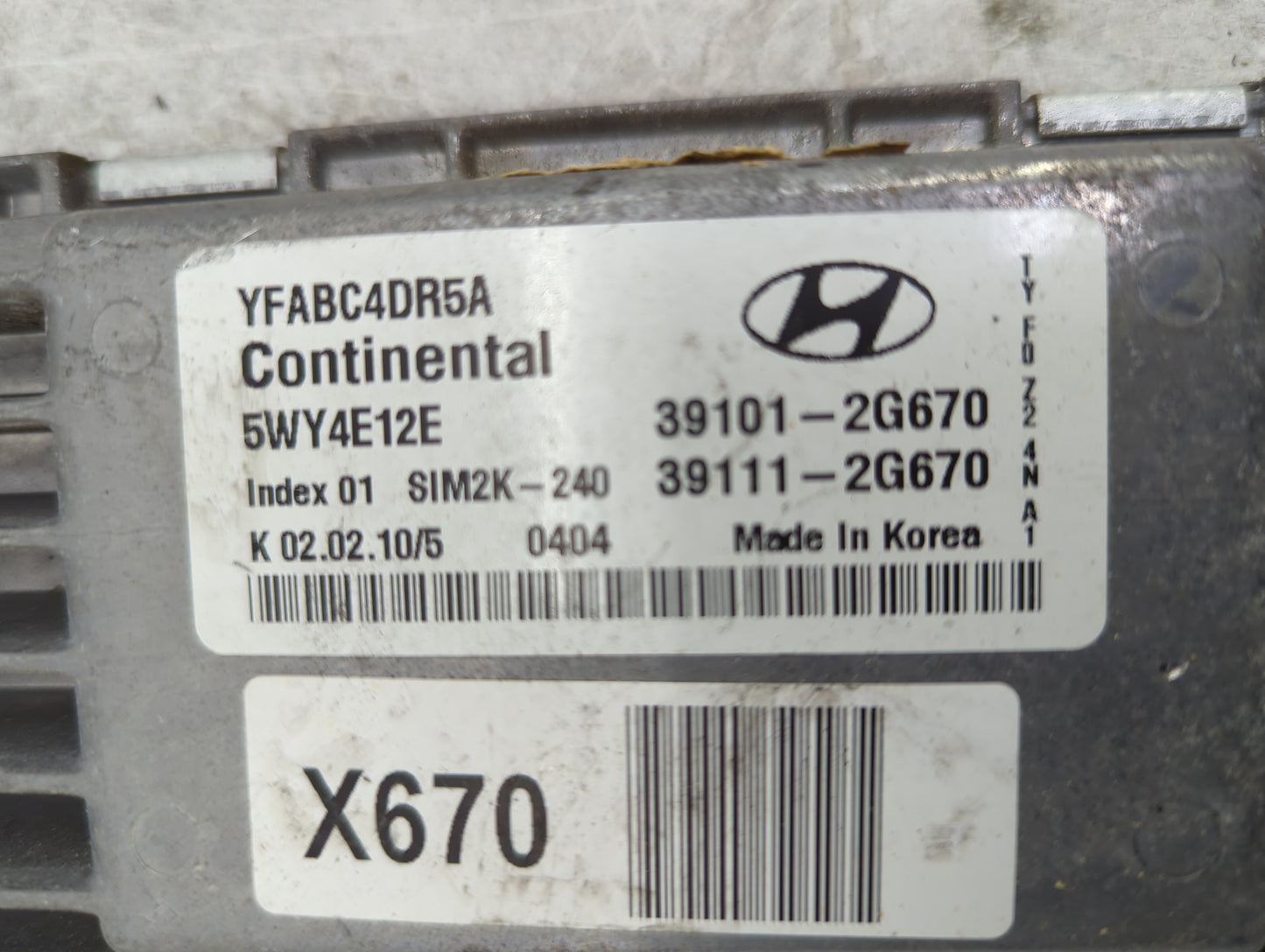 2011 Hyundai Sonata PCM Engine Control Computer ECU ECM PCU OEM P/N:39101-2G670 39111-2G670, 5WY4E12E, YFABC4DR5A, SIM2K-240