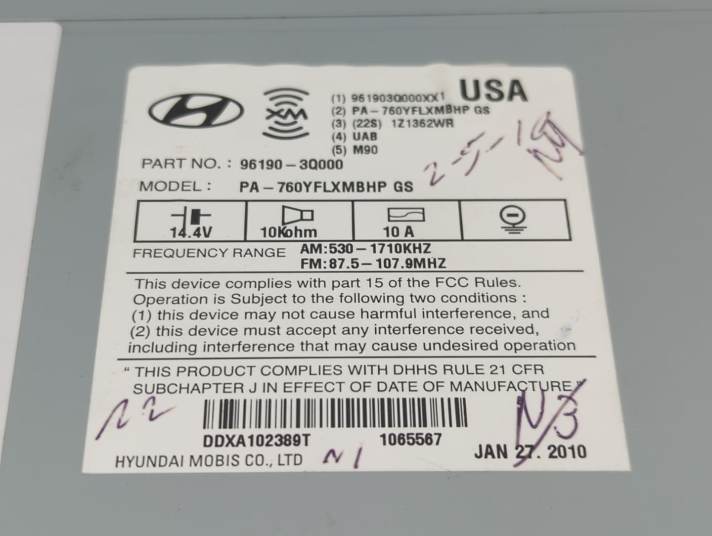 2011 Hyundai Sonata Radio AM FM Cd Player Receiver Replacement P/N:96190-3Q000 Fits OEM Used Auto Parts - Oemusedautoparts1.