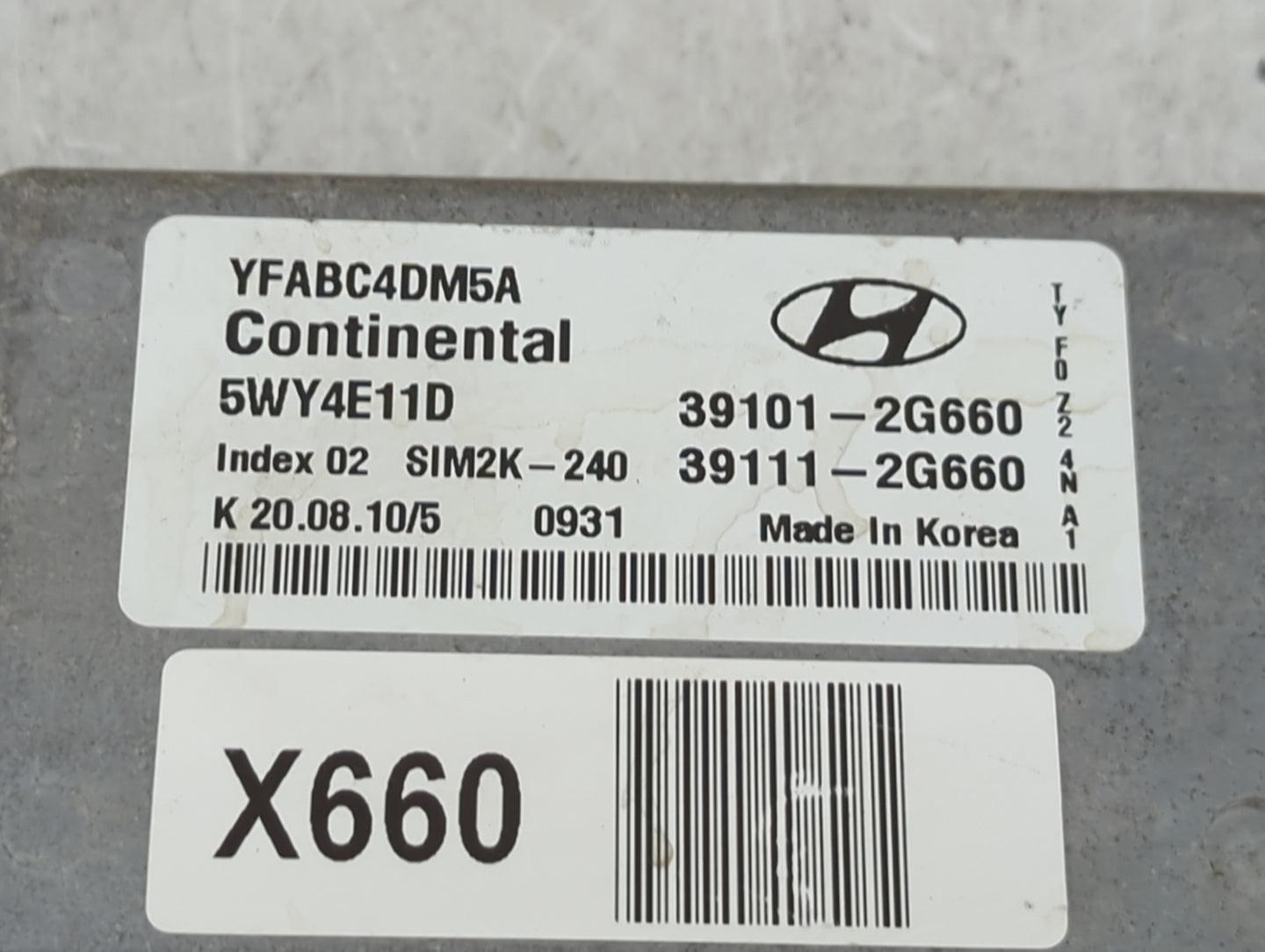 2011 Hyundai Sonata PCM Engine Control Computer ECU ECM PCU OEM P/N:YFABC4DM5A 5WY4E11D, 39101-2G660, 39111-2G660, SIM2K-240