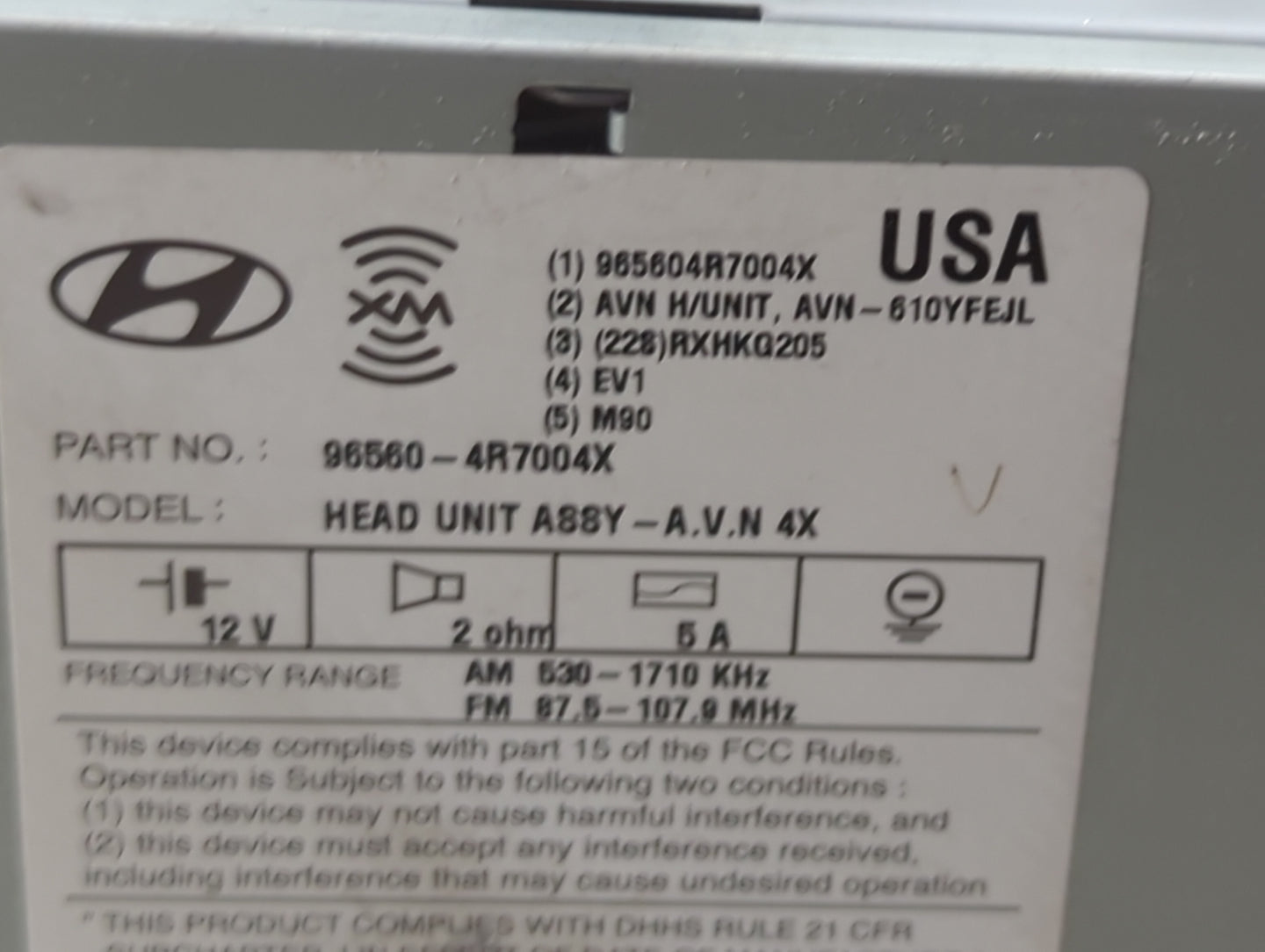 2011-2012 Hyundai Sonata Radio AM FM Cd Player Receiver Replacement P/N:96560-4R7004X Fits Fits 2011 2012 OEM Used Auto Part