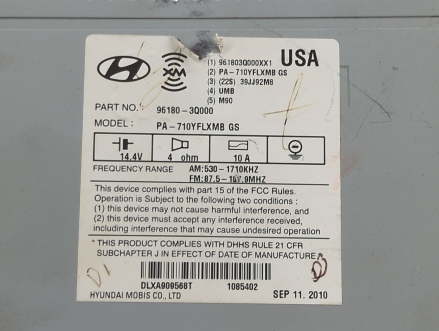 2011 Hyundai Sonata Radio AM FM Cd Player Receiver Replacement P/N:961803Q000 PA-710YFLXMB, 96180-3Q000, TQ8-PA710YFLXMB Fit
