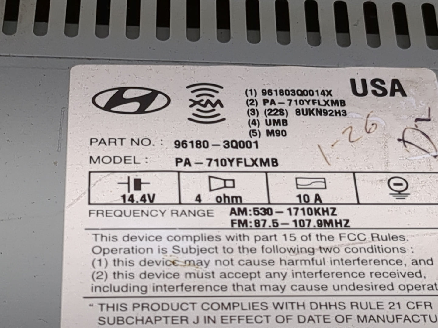 2011 Hyundai Sonata Radio AM FM Cd Player Receiver Replacement P/N:96180-3Q001 PA-710YFLXMB Fits OEM Used Auto Parts - Oemus