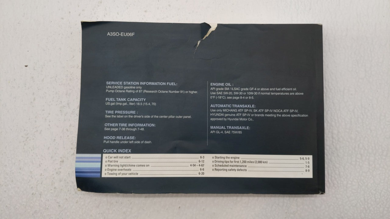 2011 Hyundai Sonata Owners Manual Book Guide P/N:A3SO-EU06F OEM Used Auto Parts - Oemusedautoparts1.com