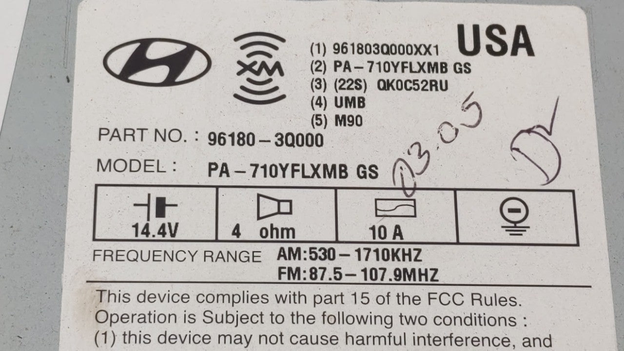2011 Hyundai Sonata Radio AM FM Cd Player Receiver Replacement P/N:96180-3Q000 96180-3Q000XX1 Fits OEM Used Auto Parts - Oem