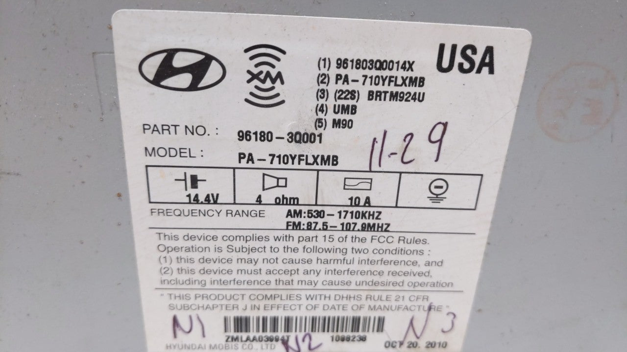 2011 Hyundai Sonata Radio AM FM Cd Player Receiver Replacement P/N:96180-3Q000 961803Q000, 961803Q001, 96180-3Q001 Fits OEM 