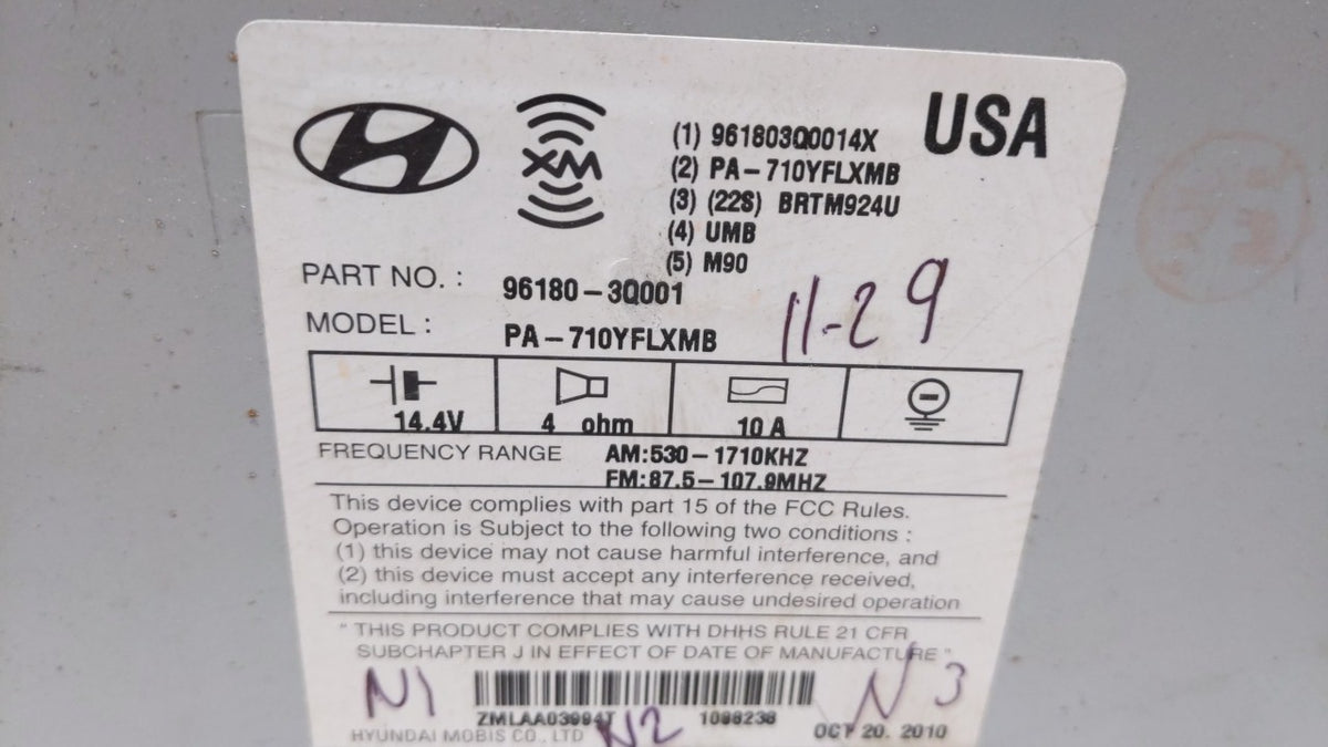 2011 Hyundai Sonata Radio AM FM Cd Player Receiver Replacement P/N:96180-3Q000 961803Q000, 961803Q001, 96180-3Q001 OEM Used 