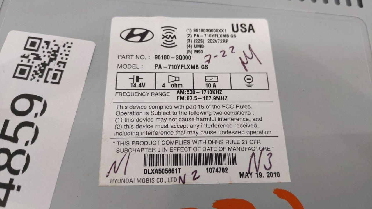 2011 Hyundai Sonata Radio AM FM Cd Player Receiver Replacement P/N:96180-3Q000 961803Q000, 961803Q001, 96180-3Q001 Fits OEM 