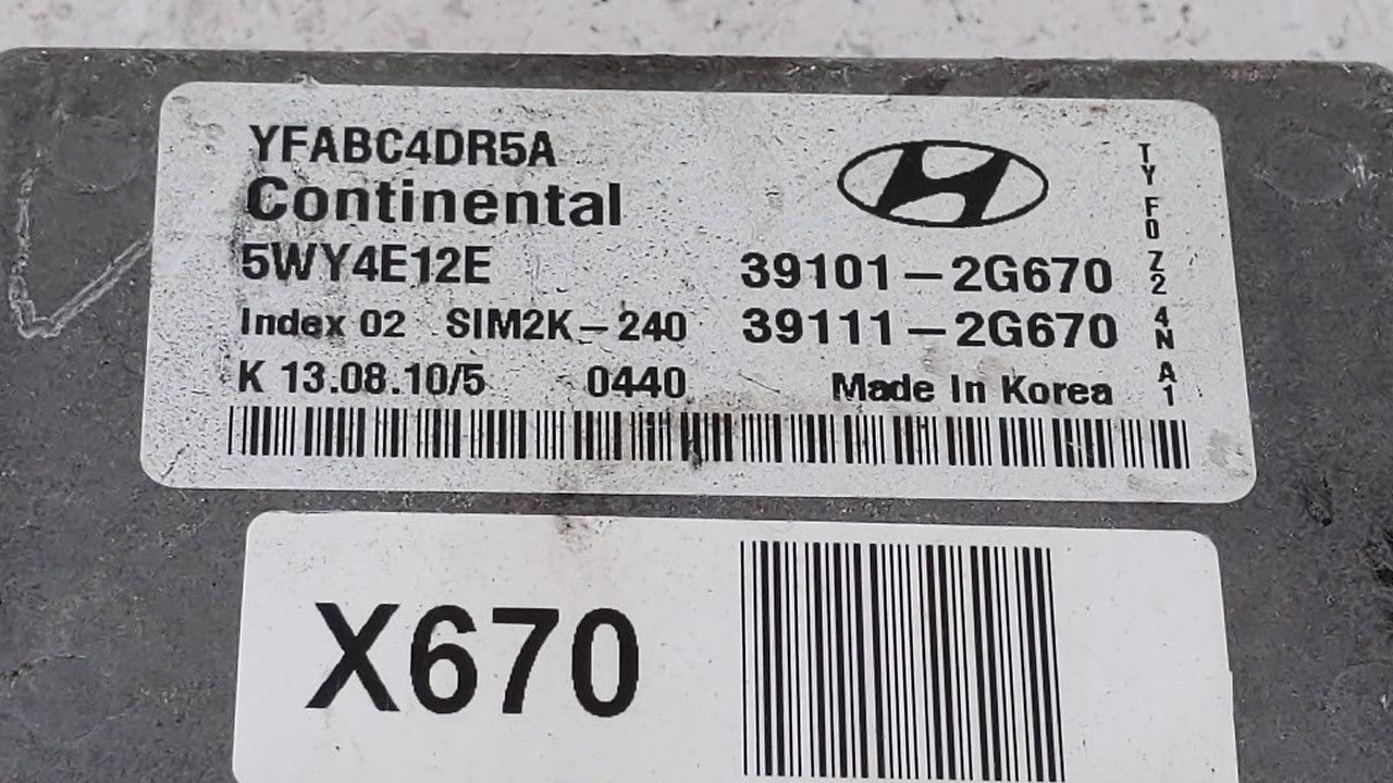 2011 Hyundai Sonata PCM Engine Control Computer ECU ECM PCU OEM P/N:39101-2G670 39111-2G670 Fits OEM Used Auto Parts - Oemus