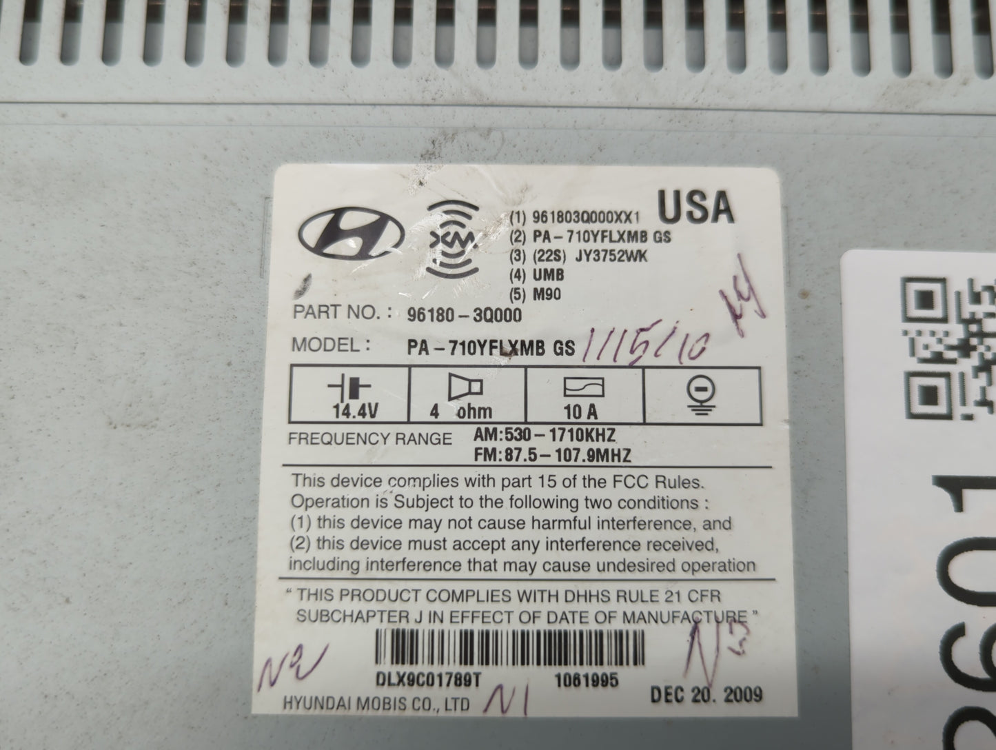 2011 Hyundai Sonata Radio AM FM Cd Player Receiver Replacement P/N:96180-3Q000 961803Q000, 961803Q001, 96180-3Q001 Fits OEM 