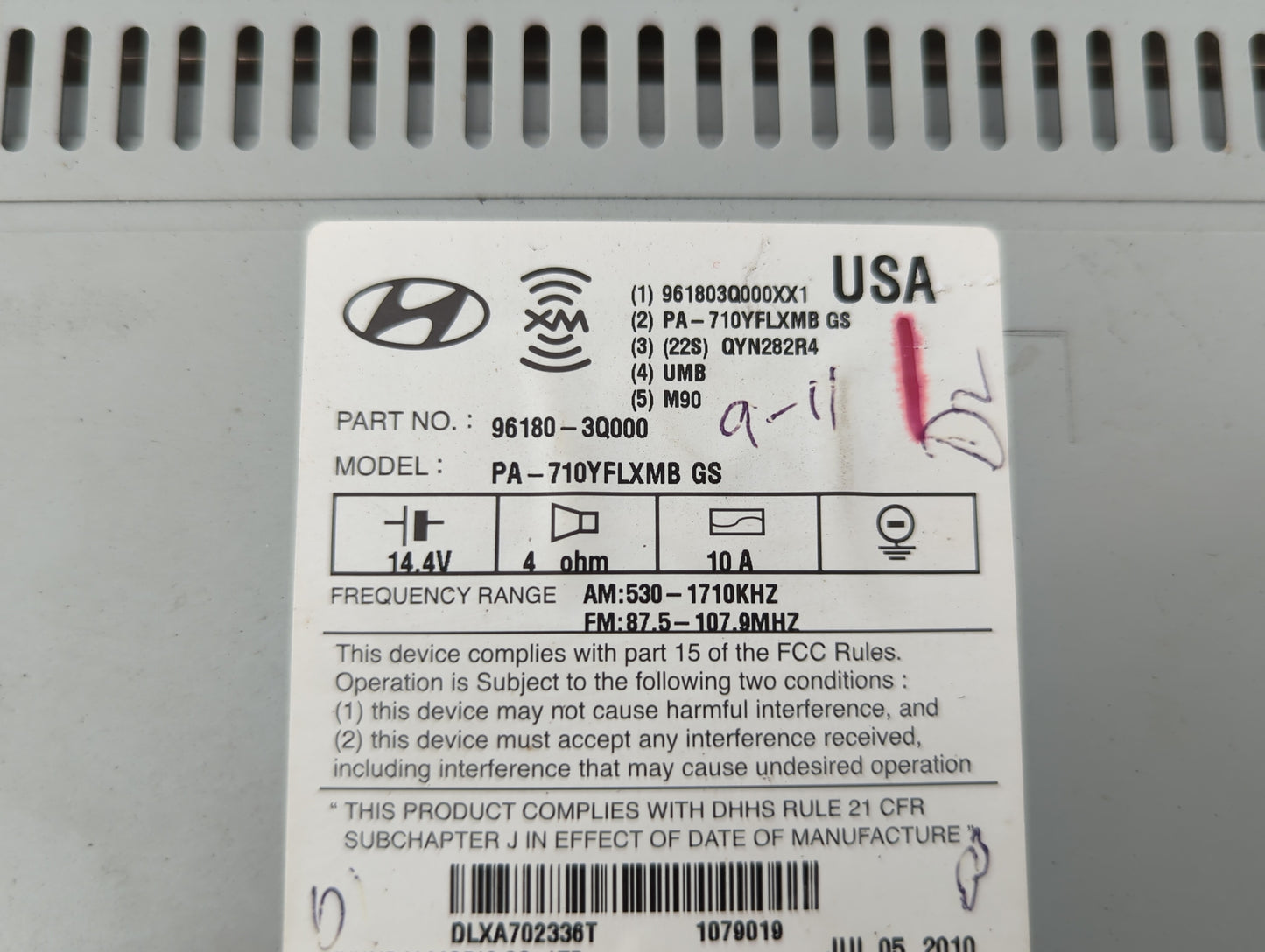 2011 Hyundai Sonata Radio AM FM Cd Player Receiver Replacement P/N:96180-3Q000 961803Q000, 961803Q001, 96180-3Q001 Fits OEM 