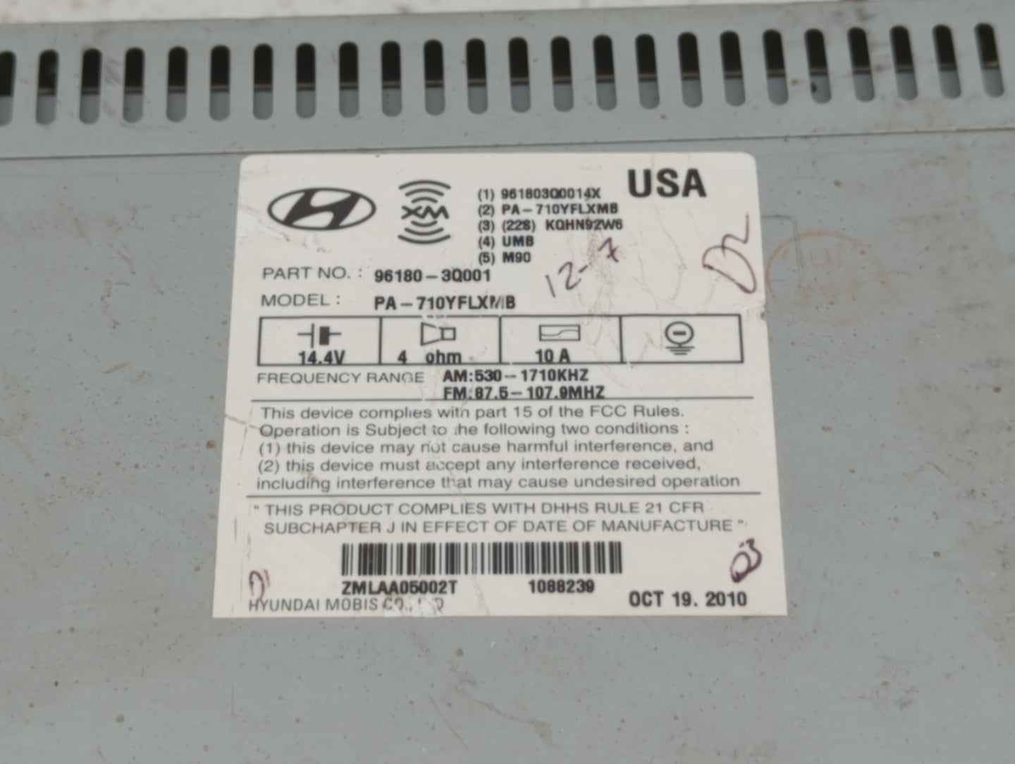 2011 Hyundai Sonata Radio AM FM Cd Player Receiver Replacement P/N:96180-3Q000 961803Q000, 961803Q001, 96180-3Q001 Fits OEM 