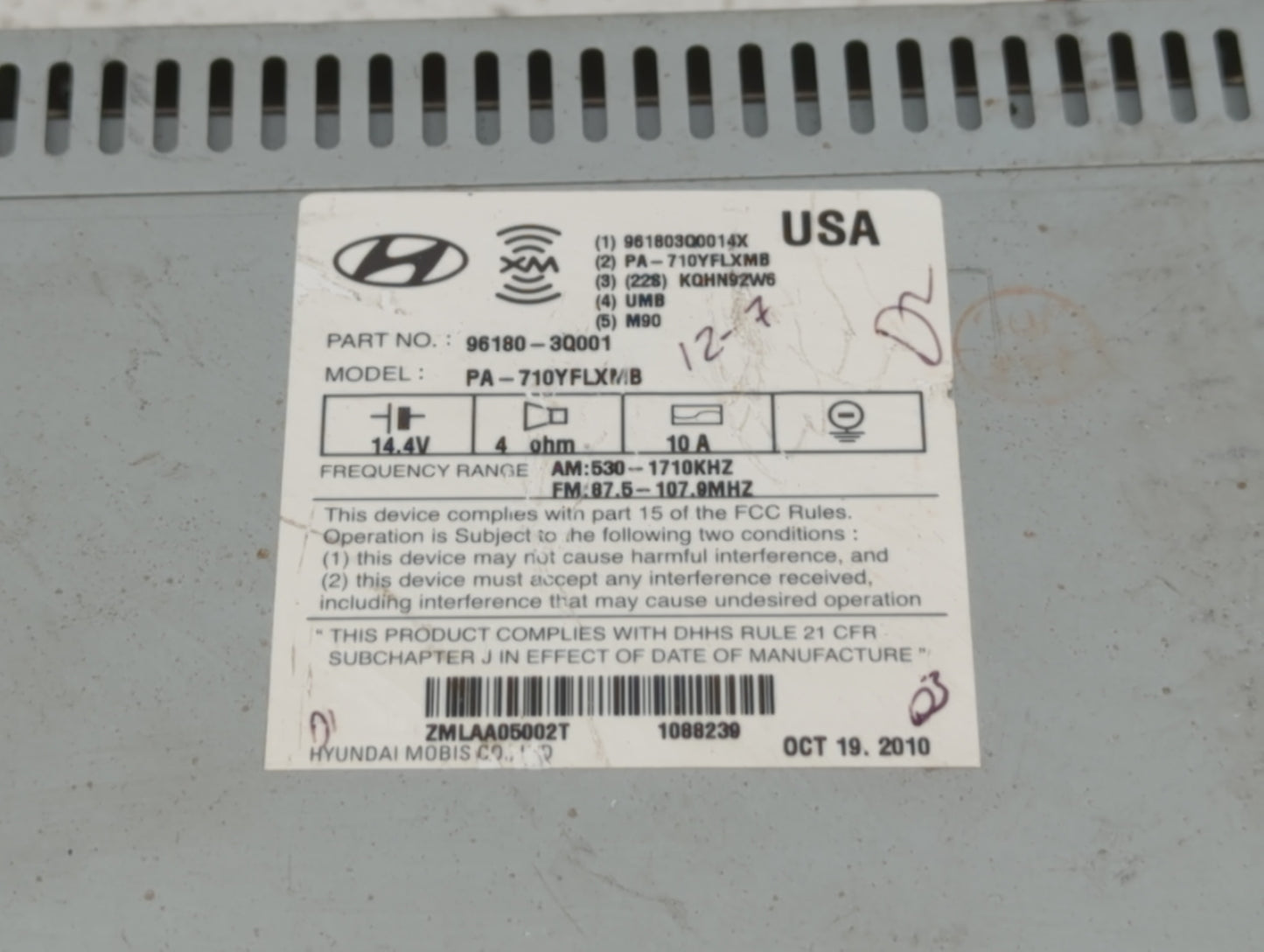 2011 Hyundai Sonata Radio AM FM Cd Player Receiver Replacement P/N:96180-3Q000 961803Q000, 961803Q001, 96180-3Q001 Fits OEM 