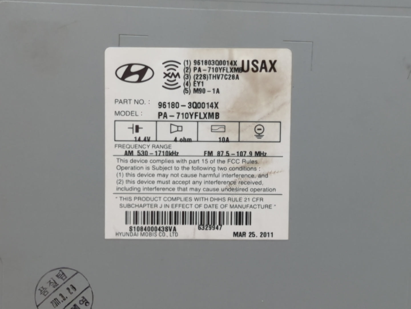 2011-2011 Hyundai Sonata Am Fm Cd Player Radio Receiver - Oemusedautoparts1.com