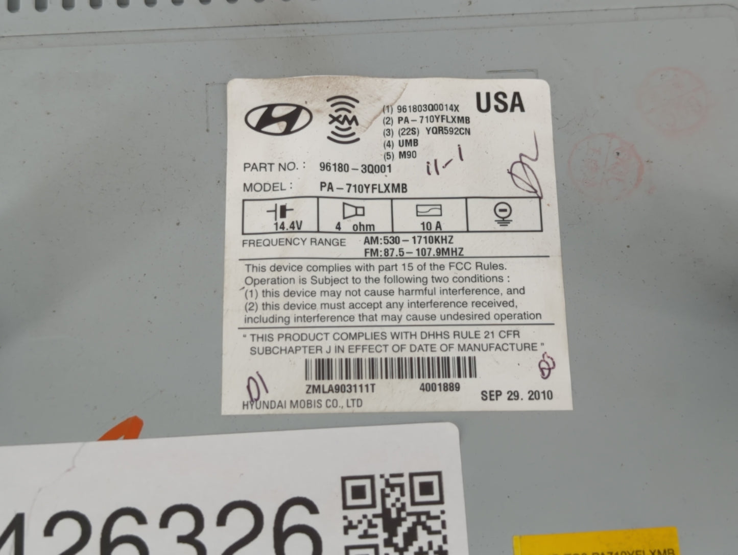 2011-2011 Hyundai Sonata Am Fm Cd Player Radio Receiver - Oemusedautoparts1.com