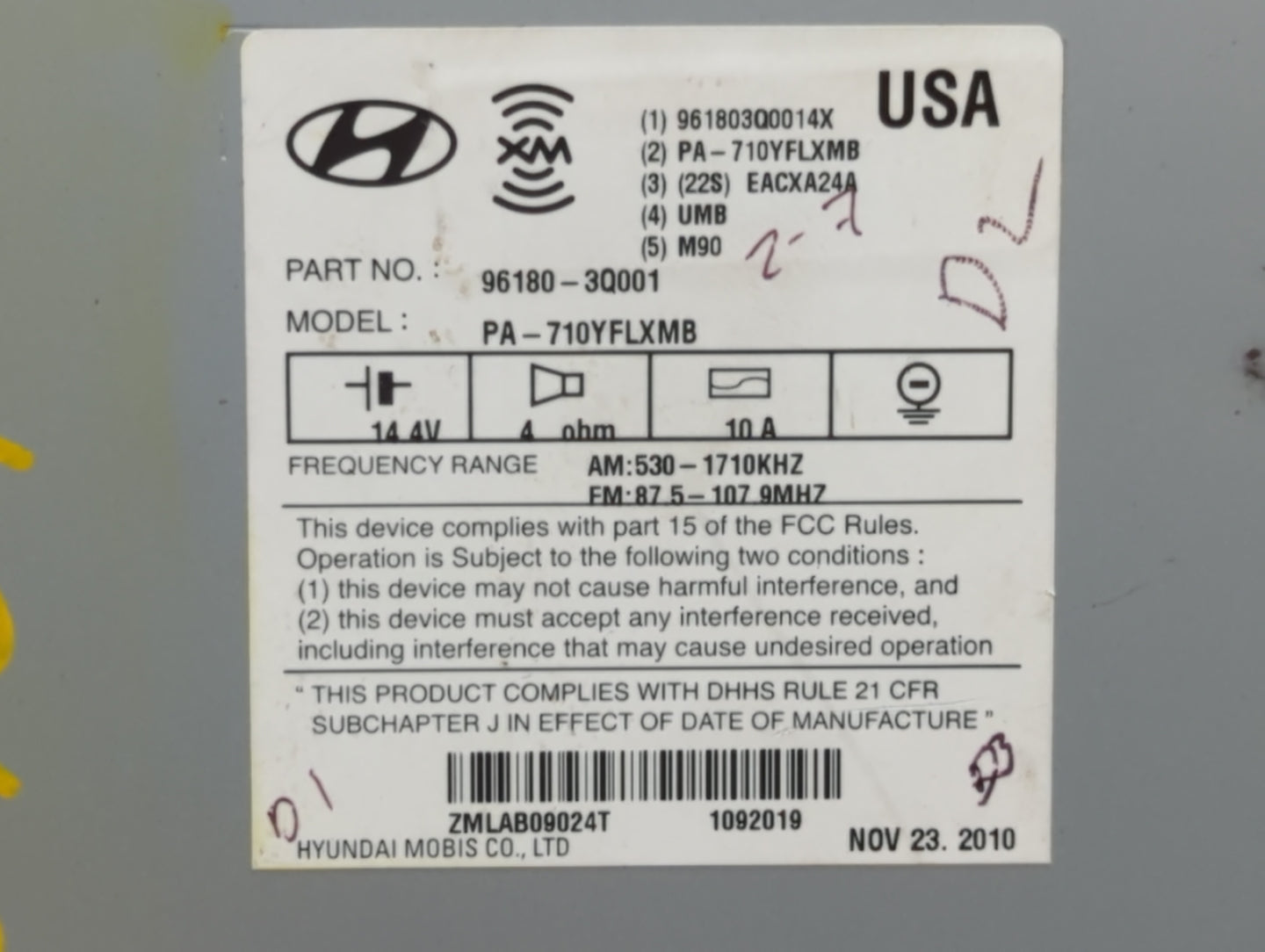 2011-2011 Hyundai Sonata Am Fm Cd Player Radio Receiver - Oemusedautoparts1.com