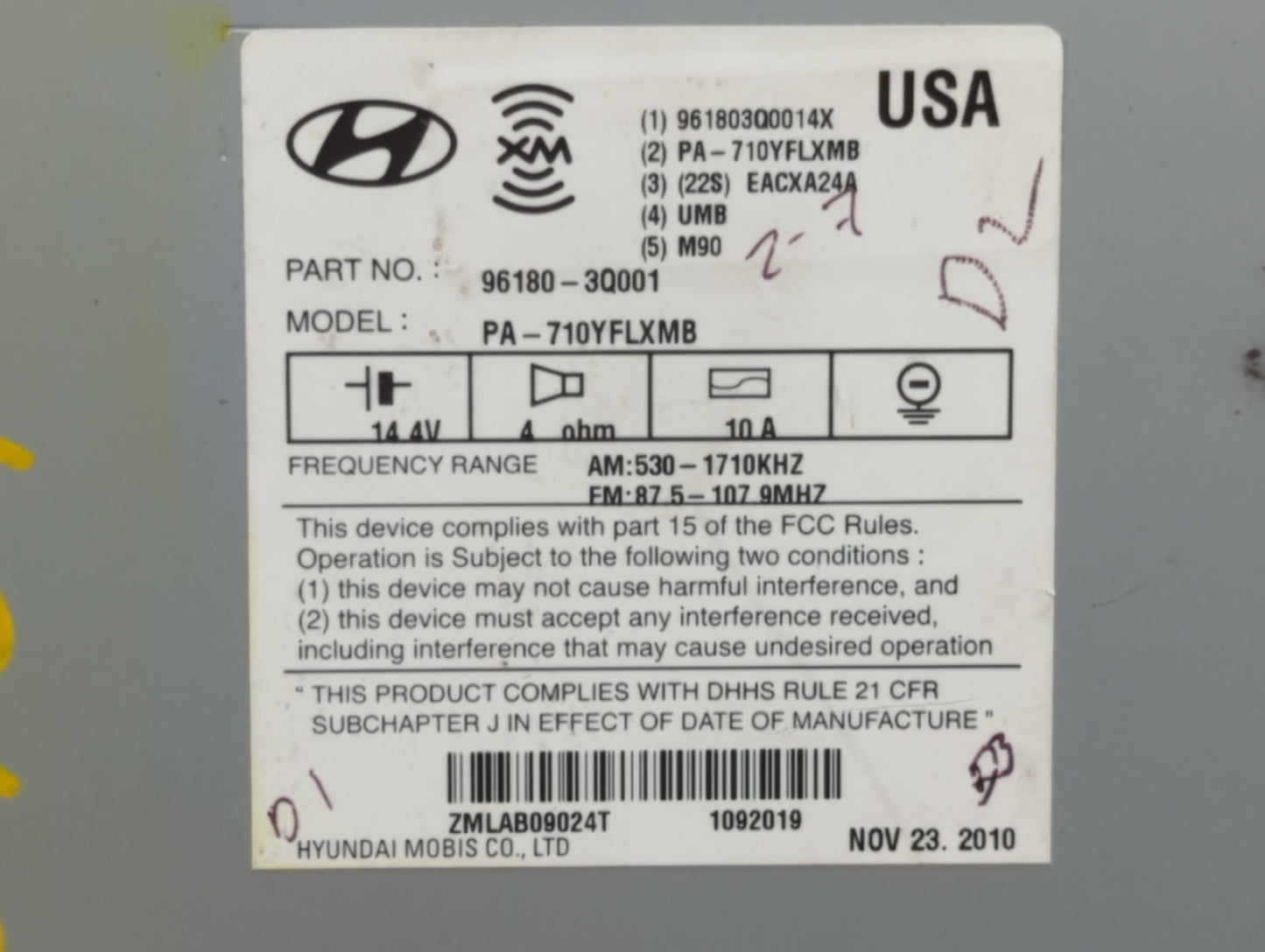 2011-2011 Hyundai Sonata Am Fm Cd Player Radio Receiver - Oemusedautoparts1.com