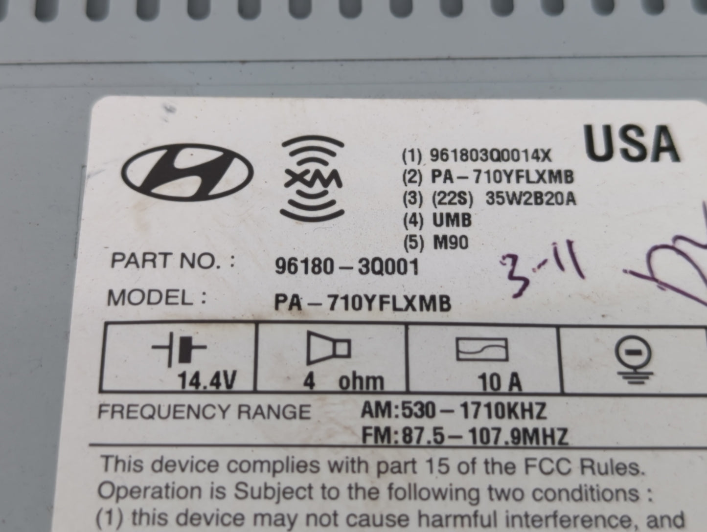 2011-2011 Hyundai Sonata Am Fm Cd Player Radio Receiver - Oemusedautoparts1.com