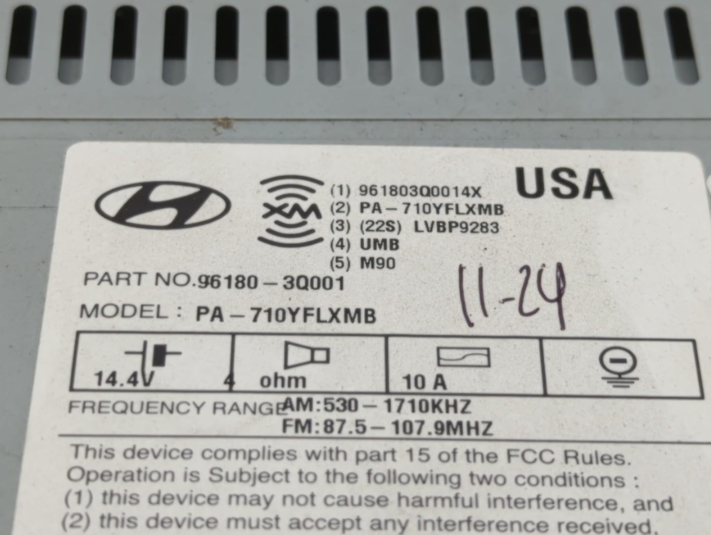 2011 Hyundai Sonata Radio AM FM Cd Player Receiver Replacement P/N:96190-3Q000 96180-3Q001, 96180-3Q000 Fits OEM Used Auto P