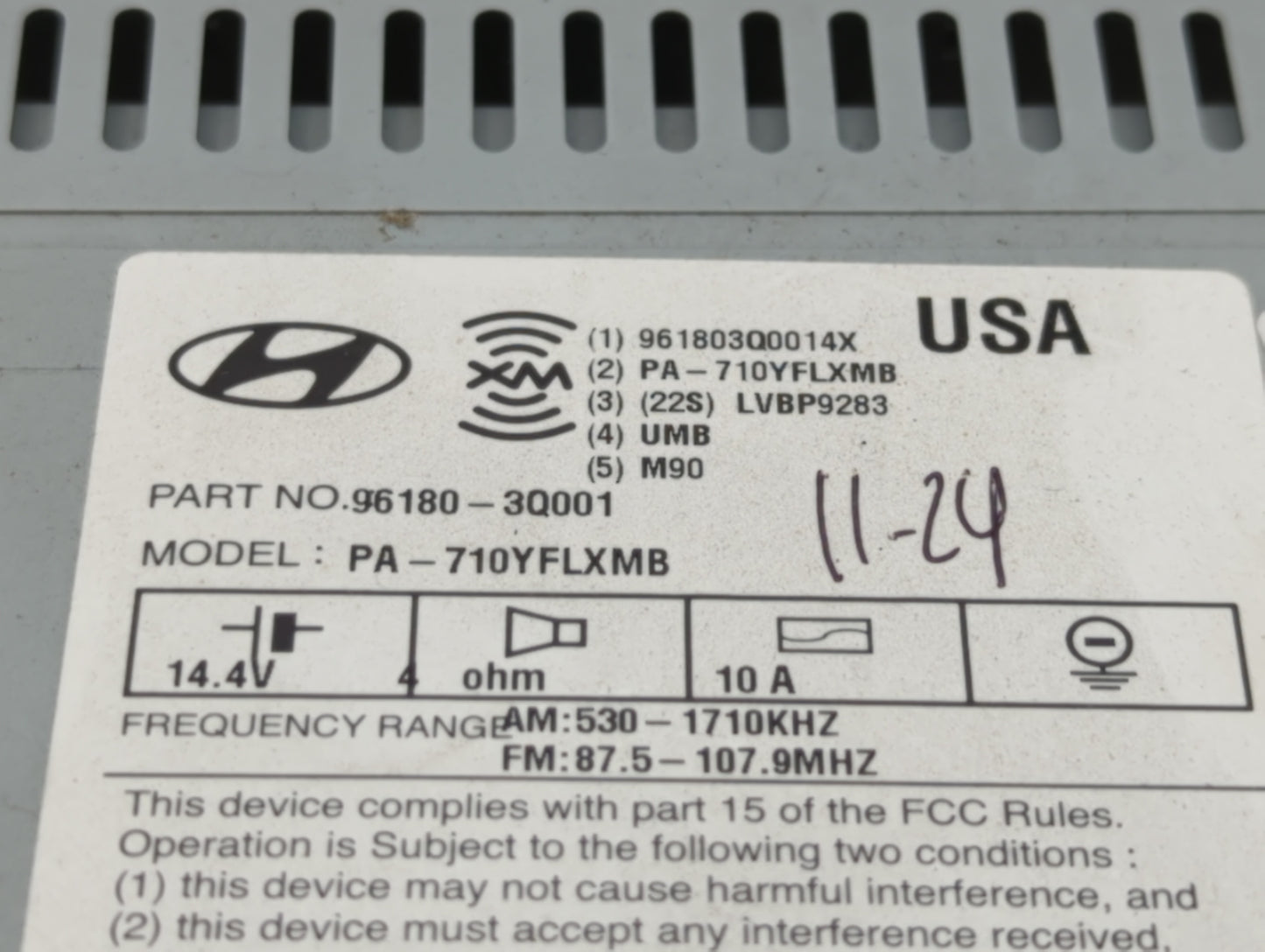 2011 Hyundai Sonata Radio AM FM Cd Player Receiver Replacement P/N:96190-3Q000 96180-3Q001, 96180-3Q000 Fits OEM Used Auto P