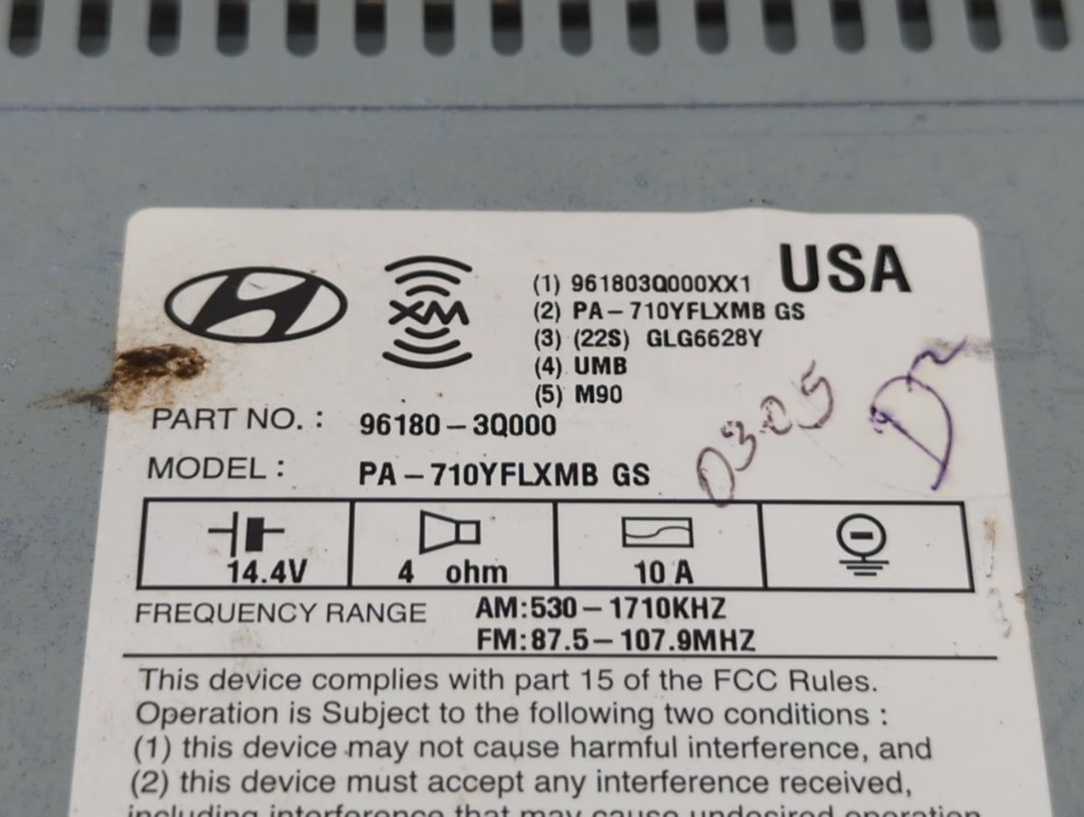 2011 Hyundai Sonata Radio AM FM Cd Player Receiver Replacement P/N:96180-3Q000 Fits OEM Used Auto Parts - Oemusedautoparts1.