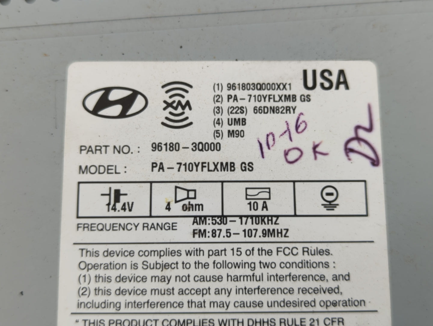 2011 Hyundai Sonata Radio AM FM Cd Player Receiver Replacement P/N:96180-3Q000 Fits OEM Used Auto Parts - Oemusedautoparts1.