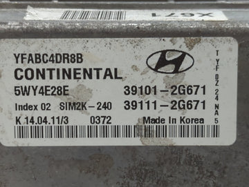 2011-2014 Hyundai Sonata PCM Engine Control Computer ECU ECM PCU OEM P/N:39101-2G671 Fits Fits 2011 2012 2013 2014 OEM Used Auto Parts