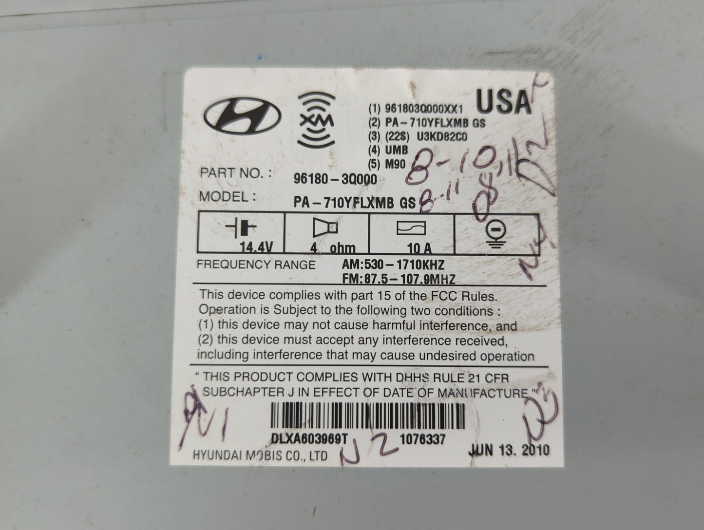 2011-2011 Hyundai Sonata Am Fm Cd Player Radio Receiver - Oemusedautoparts1.com