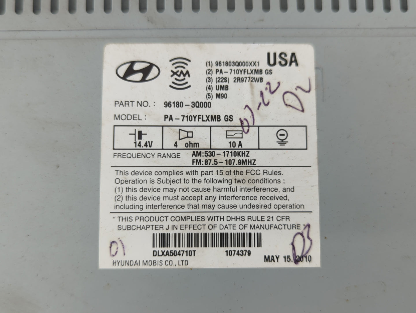 2011 Hyundai Sonata Radio AM FM Cd Player Receiver Replacement P/N:96180-3Q001 96180-3Q000 Fits OEM Used Auto Parts - Oemuse
