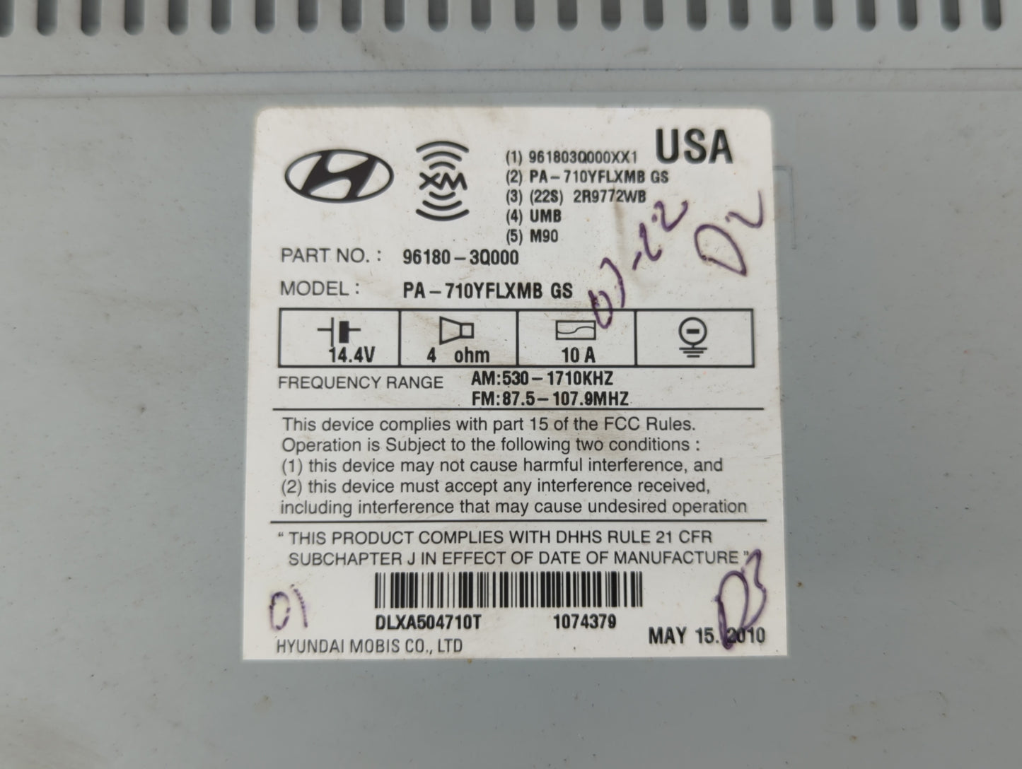2011 Hyundai Sonata Radio AM FM Cd Player Receiver Replacement P/N:96180-3Q001 96180-3Q000 Fits OEM Used Auto Parts - Oemuse