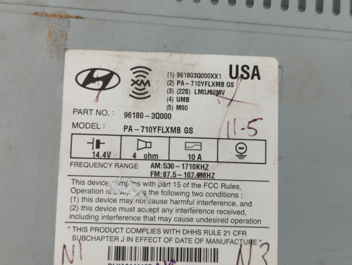 2011 Hyundai Sonata Radio AM FM Cd Player Receiver Replacement P/N:96180-3Q001 96180-3Q000 Fits OEM Used Auto Parts - Oemuse