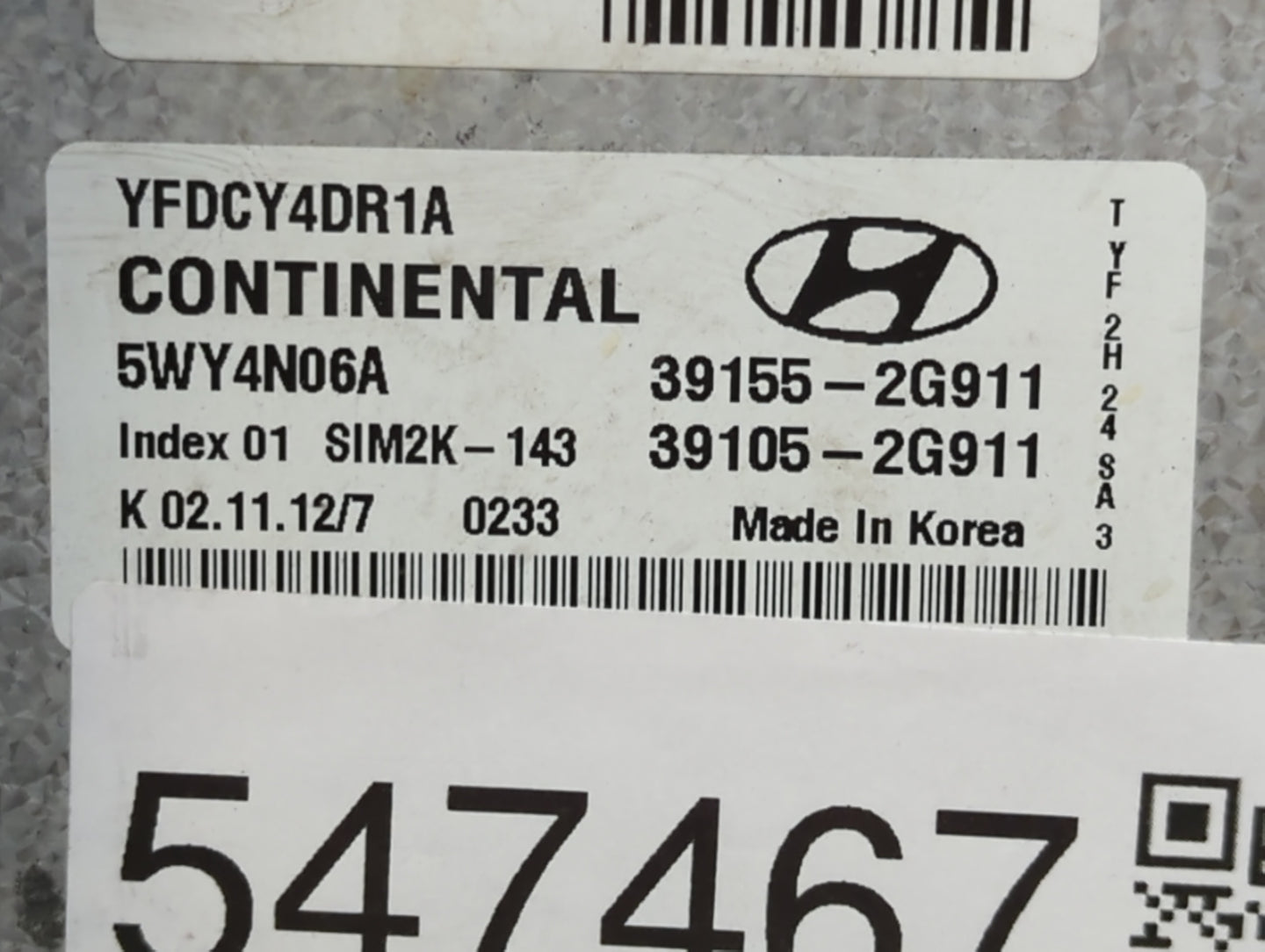 2011-2015 Hyundai Sonata PCM Engine Control Computer ECU ECM PCU OEM P/N:39105-2G912 39155-2G912 Fits OEM Used Auto Parts - 