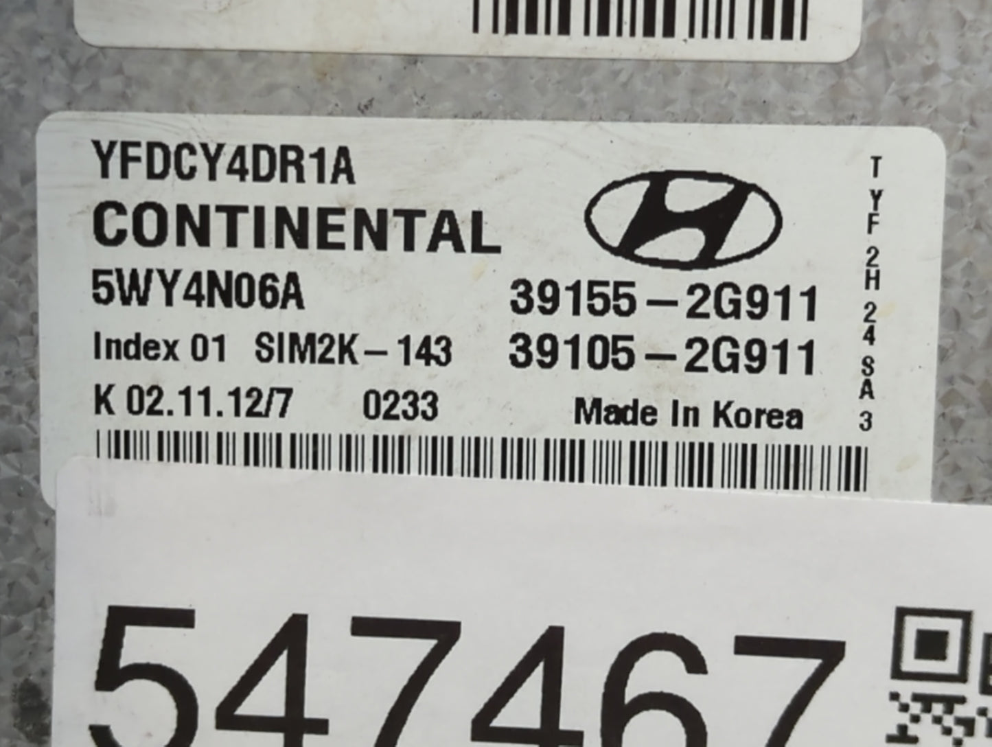2011-2015 Hyundai Sonata PCM Engine Control Computer ECU ECM PCU OEM P/N:39105-2G912 39155-2G912 Fits OEM Used Auto Parts - 