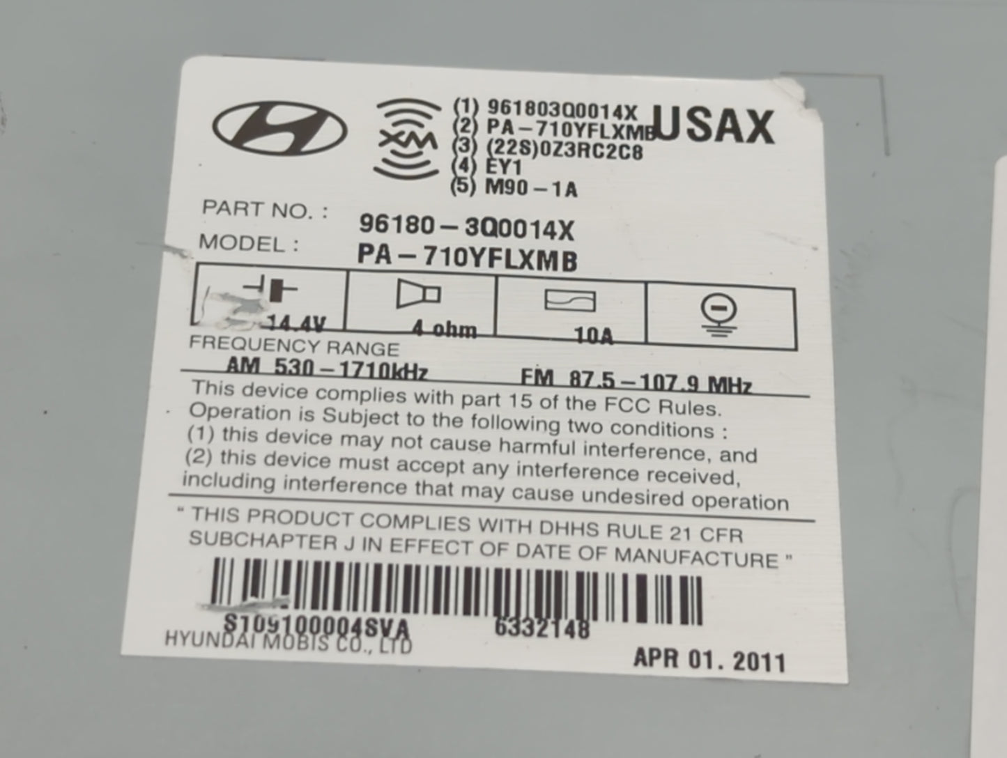 2011-2011 Hyundai Sonata Am Fm Cd Player Radio Receiver - Oemusedautoparts1.com