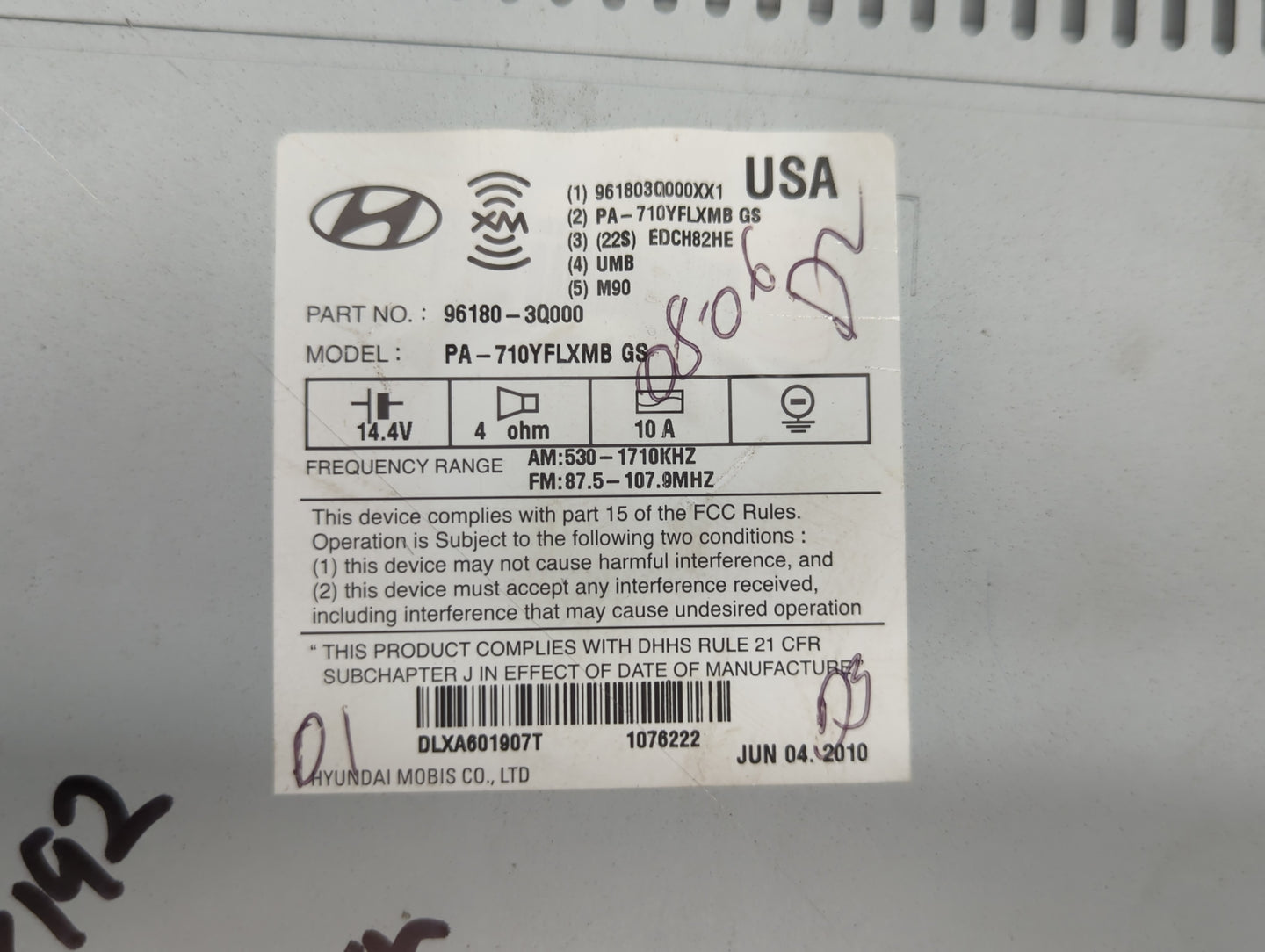 2011-2015 Hyundai Sonata Radio AM FM Cd Player Receiver Replacement P/N:96180-3Q000 Fits Fits 2011 2012 2013 2014 2015 OEM U