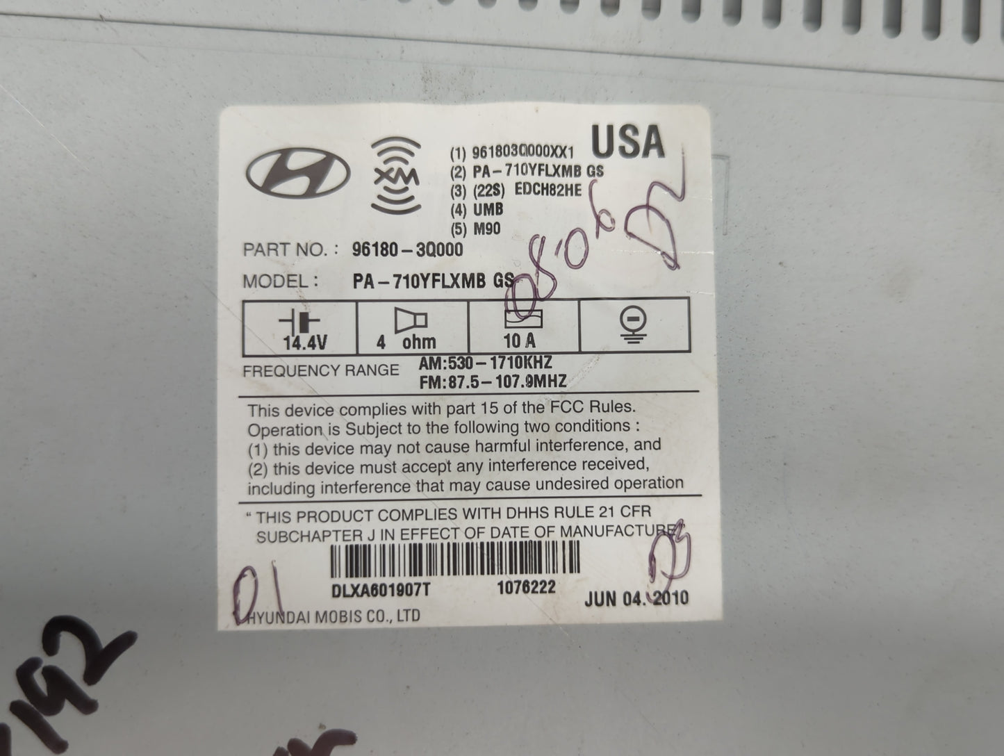 2011-2015 Hyundai Sonata Radio AM FM Cd Player Receiver Replacement P/N:96180-3Q000 Fits Fits 2011 2012 2013 2014 2015 OEM U