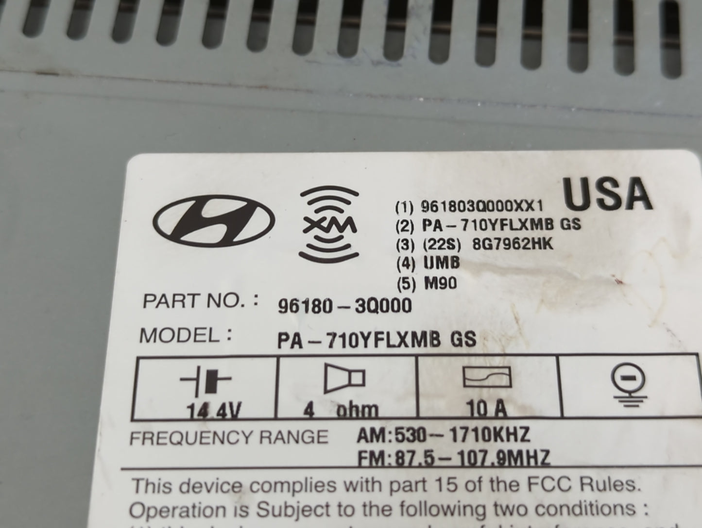 2011 Hyundai Sonata Radio AM FM Cd Player Receiver Replacement P/N:96180-3Q000 Fits OEM Used Auto Parts - Oemusedautoparts1.