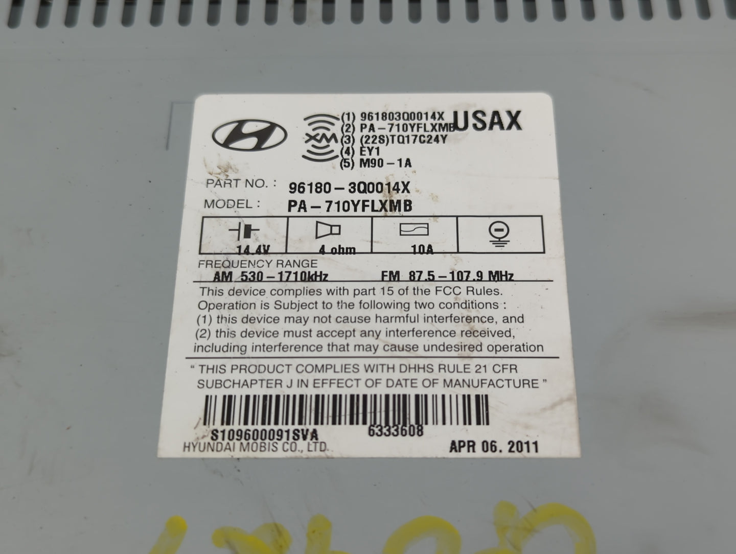 2011 Hyundai Sonata Radio AM FM Cd Player Receiver Replacement P/N:96180-3Q0014X Fits OEM Used Auto Parts - Oemusedautoparts