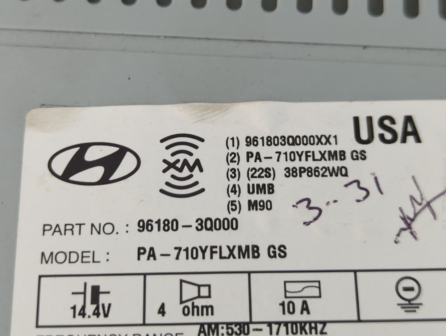 2011 Hyundai Sonata Radio AM FM Cd Player Receiver Replacement P/N:96180-3Q000 Fits OEM Used Auto Parts - Oemusedautoparts1.