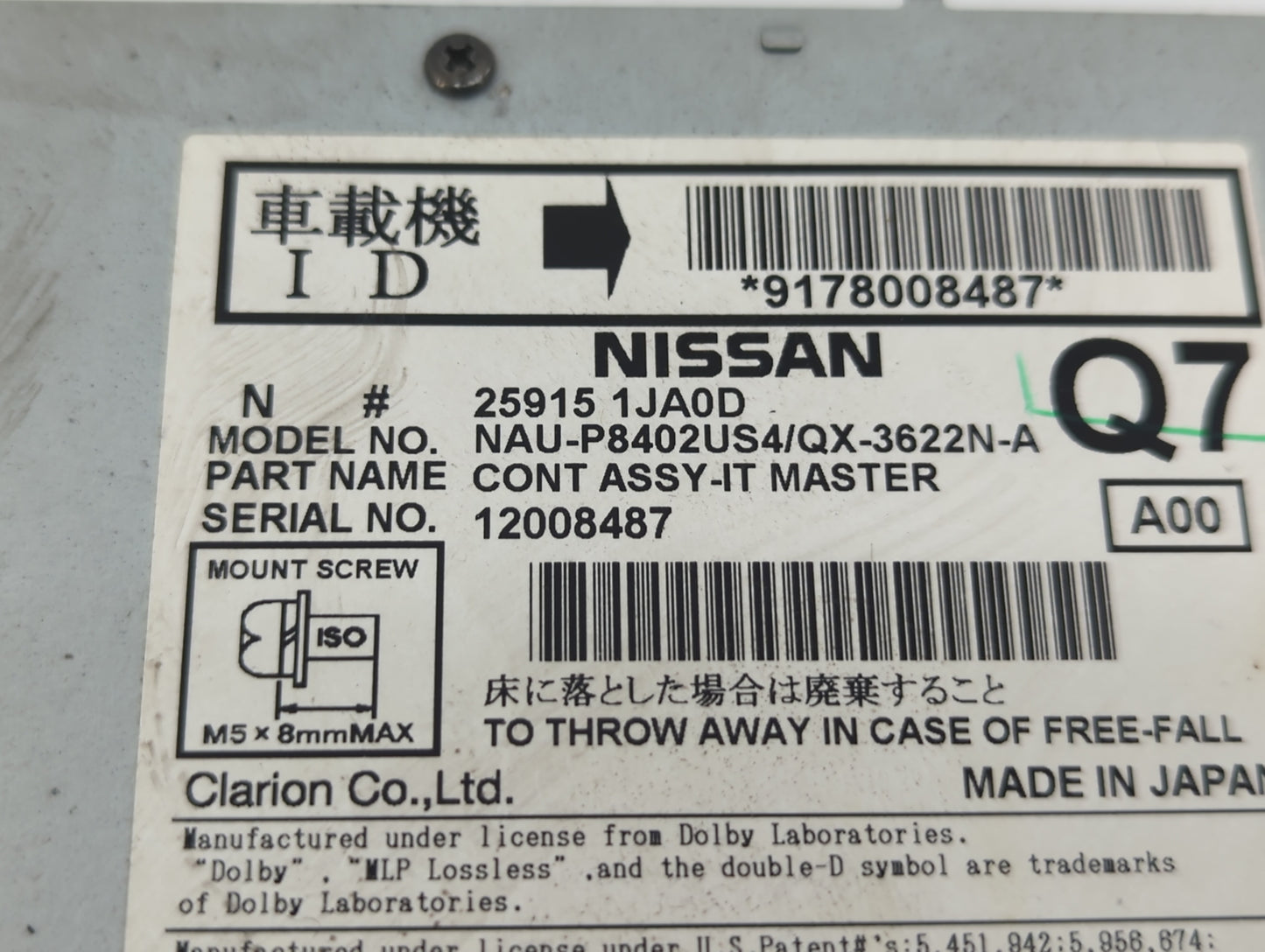 2011-2011 Infiniti G37 Am Fm Cd Player Radio Receiver - Oemusedautoparts1.com