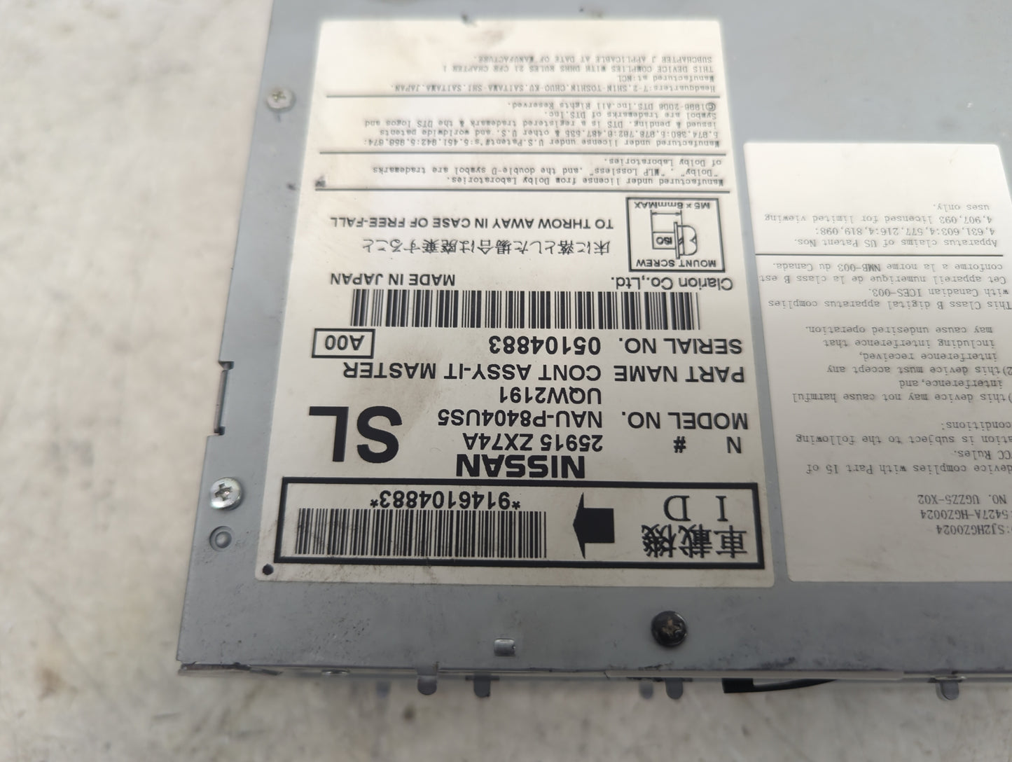 2011 Infiniti M56 Radio AM FM Cd Player Receiver Replacement P/N:NAU-P8404US5 UQW2191, 25915 ZX74A Fits Fits 2010 OEM Used A