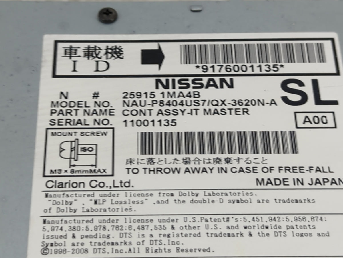 2011 Infiniti Qx56 Radio AM FM Cd Player Receiver Replacement P/N:25915 1MA4B Fits Fits 2010 OEM Used Auto Parts - Oemusedau