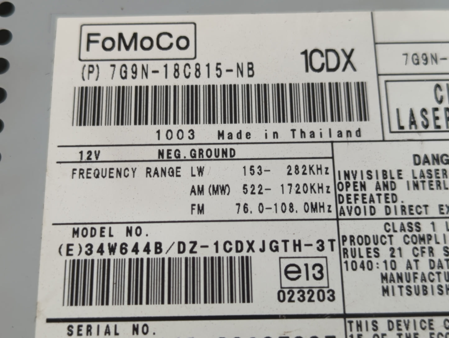 2009-2011 Jaguar Xf Radio AM FM Cd Player Receiver Replacement P/N:7G9N-18C815-NB Fits Fits 2009 2010 2011 OEM Used Auto Par