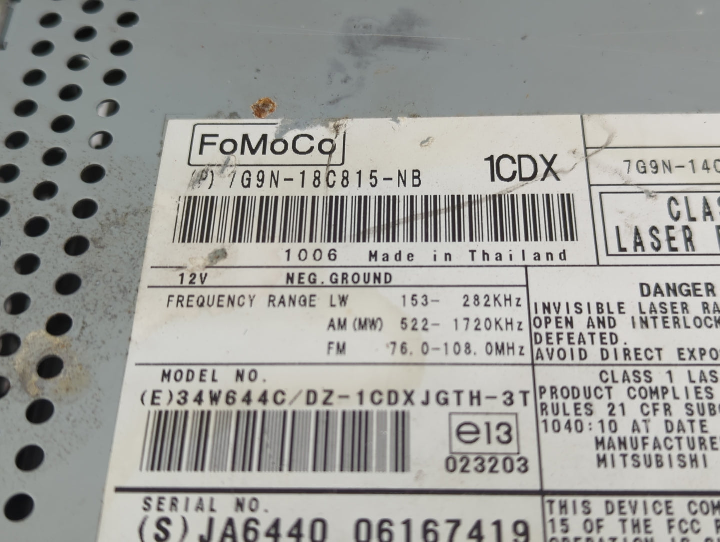 2011 Jaguar Xf Radio AM FM Cd Player Receiver Replacement P/N:7G9N-18C815-NB Fits Fits 2012 2013 2014 2015 OEM Used Auto Par