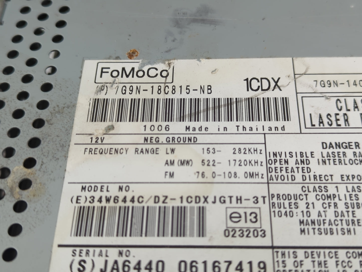 2011 Jaguar Xf Radio AM FM Cd Player Receiver Replacement P/N:7G9N-18C815-NB Fits Fits 2012 2013 2014 2015 OEM Used Auto Par