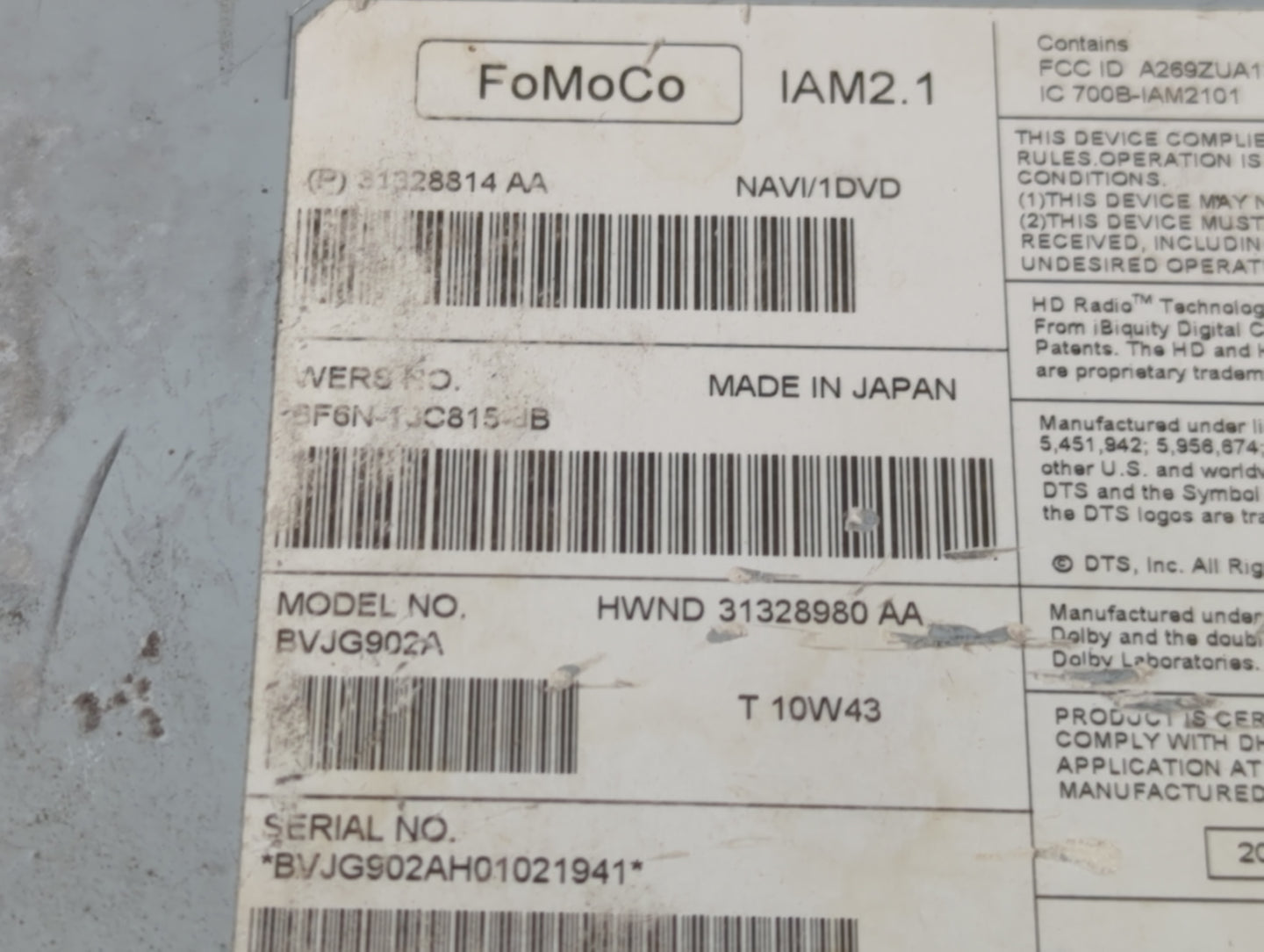 2011-2015 Jaguar Xj Radio AM FM Cd Player Receiver Replacement P/N:31328814 AA Fits Fits 2011 2012 2013 2014 2015 OEM Used A